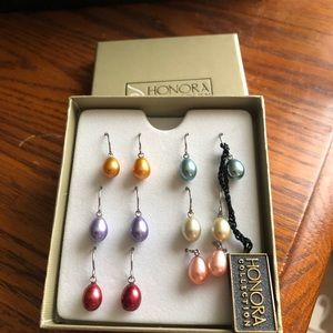 Set of 6 Honora Collection pearl dangle earrings